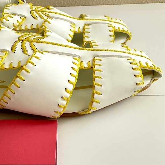 NEW Farm Rio Women's Yellow & White Palm Tree Sandals Whipstitch Vegan sz US 9.5 - Picture 8 of 16